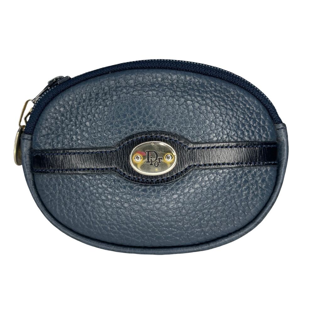 Christian Dior Navy Pebbled Leather Coin Purse Vintage Made in France